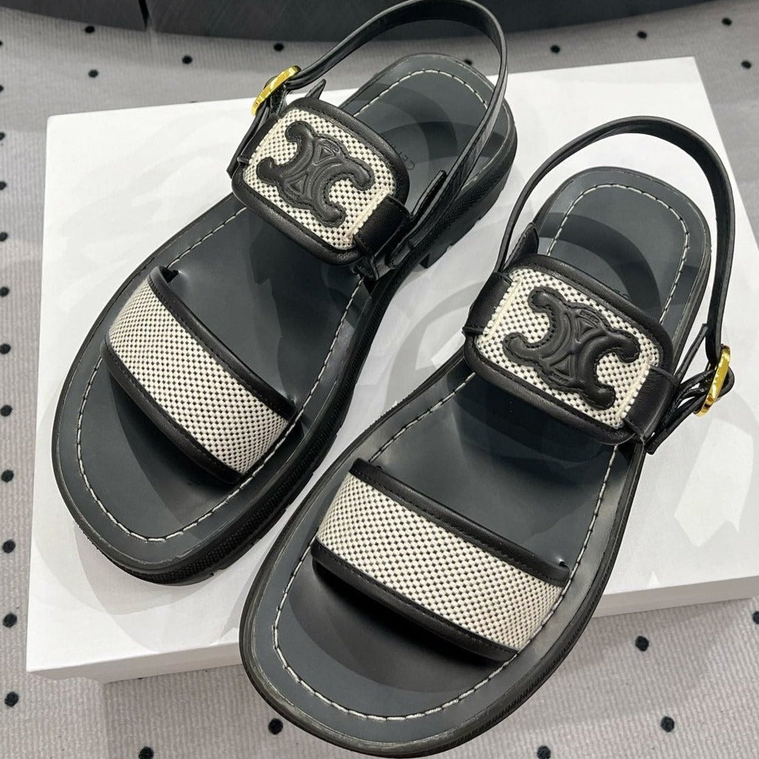 SANDALS FLAT SHOES WHITE BLACK - 35