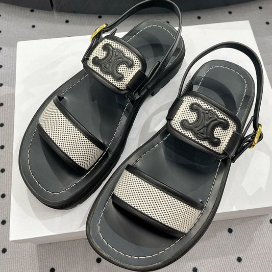 SANDALS FLAT SHOES WHITE BLACK - 35