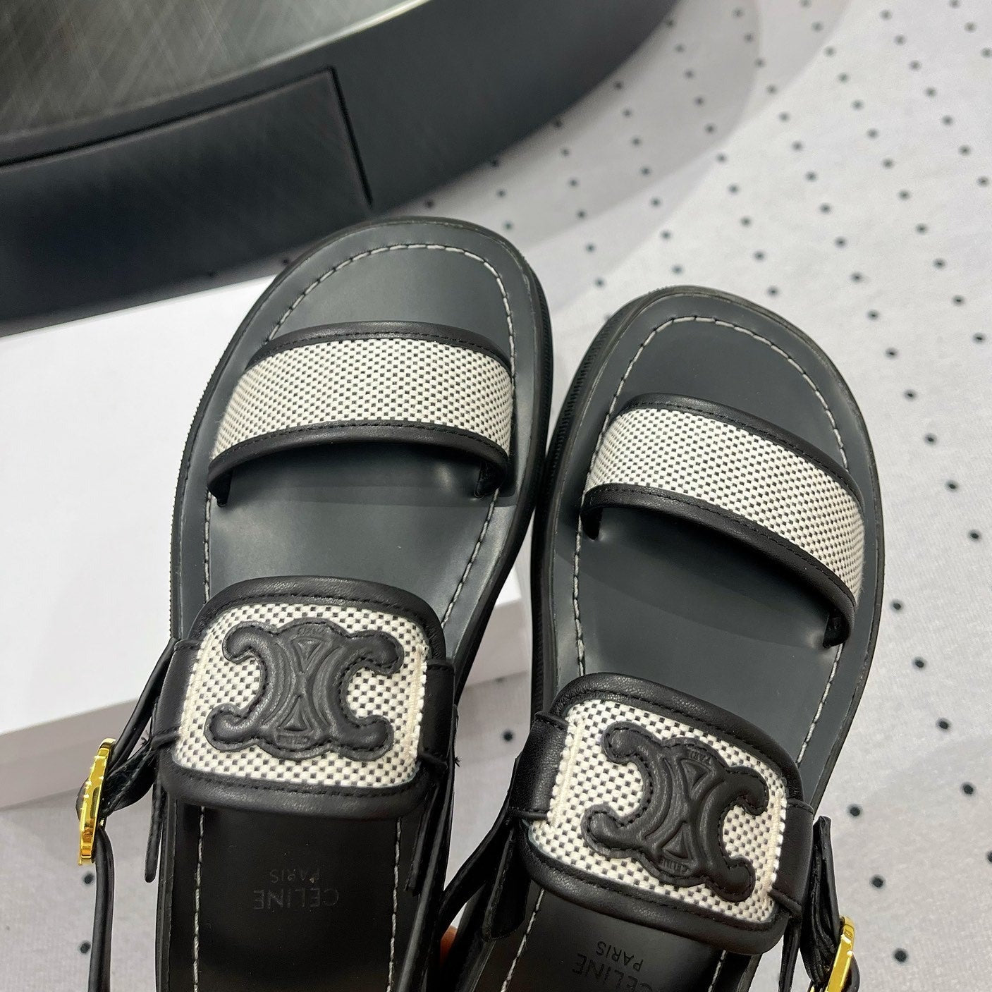 SANDALS FLAT SHOES WHITE BLACK - 35