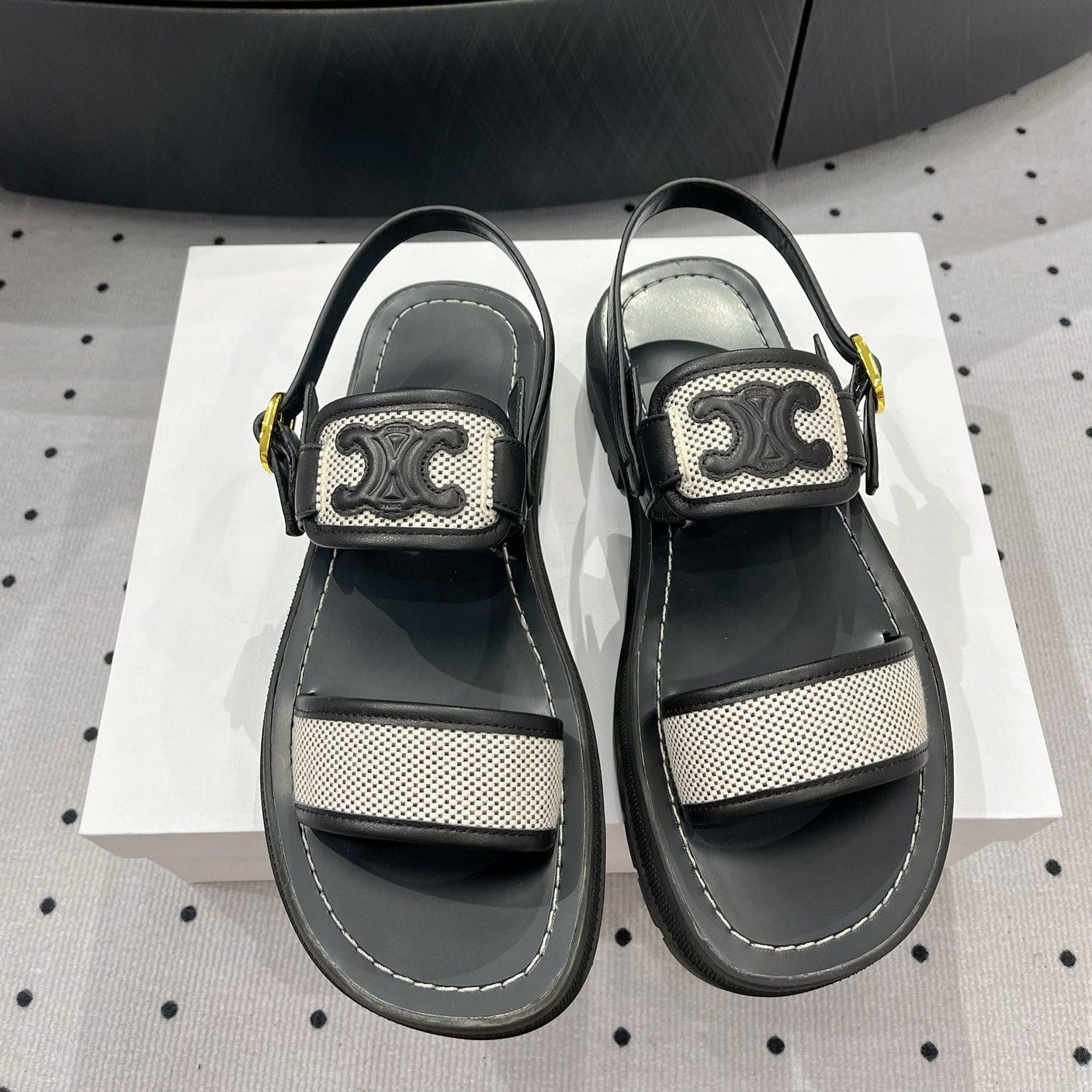 SANDALS FLAT SHOES WHITE BLACK - 35