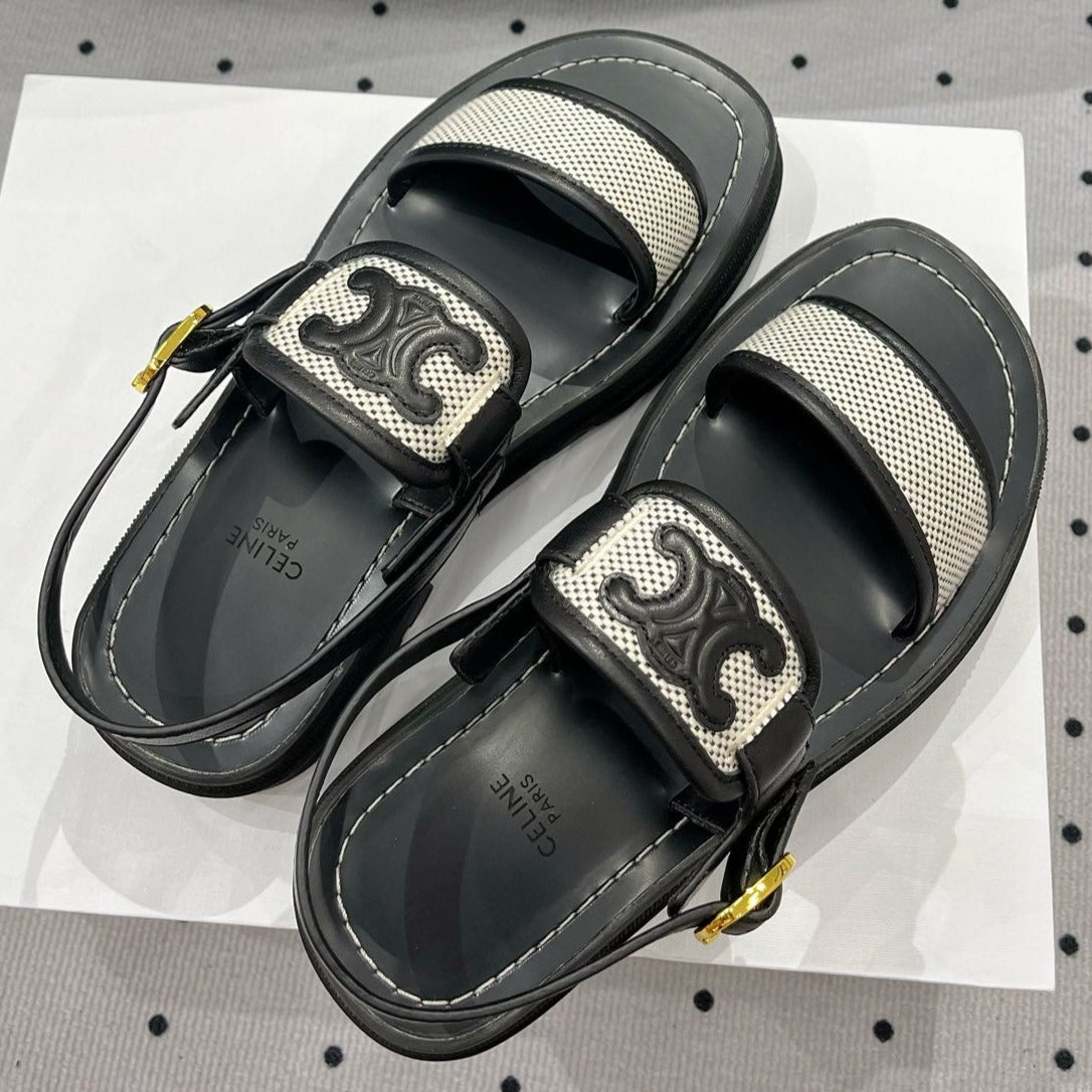 SANDALS FLAT SHOES WHITE BLACK - 35
