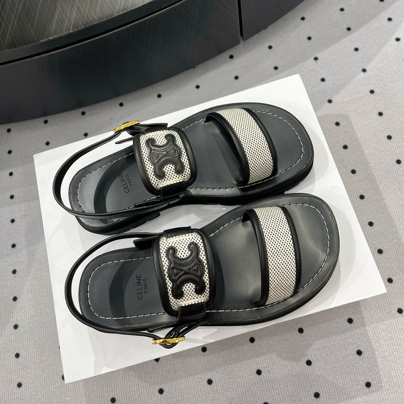 SANDALS FLAT SHOES WHITE BLACK - 35
