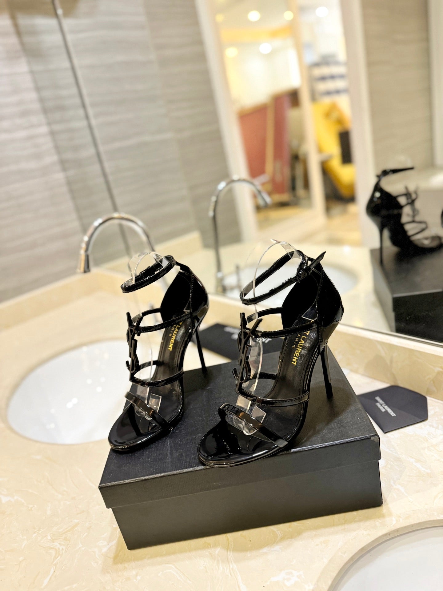 SL CASSANDRA HEELED SANDALS BLACK POLISHED CALFSKIN - 34
