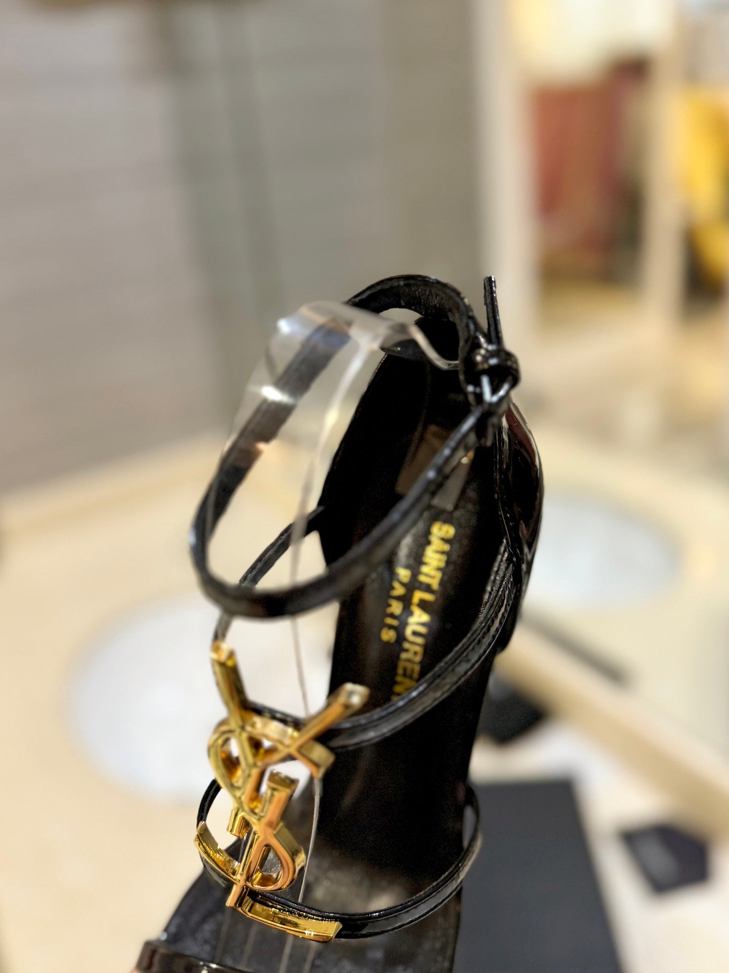 SL CASSANDRA HEELED SANDALS BLACK-GOLD CALFSKIN - 34