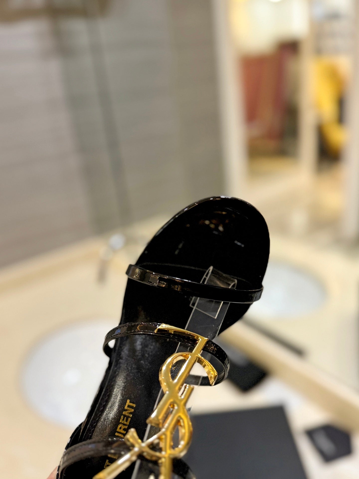 SL CASSANDRA HEELED SANDALS BLACK-GOLD CALFSKIN - 34