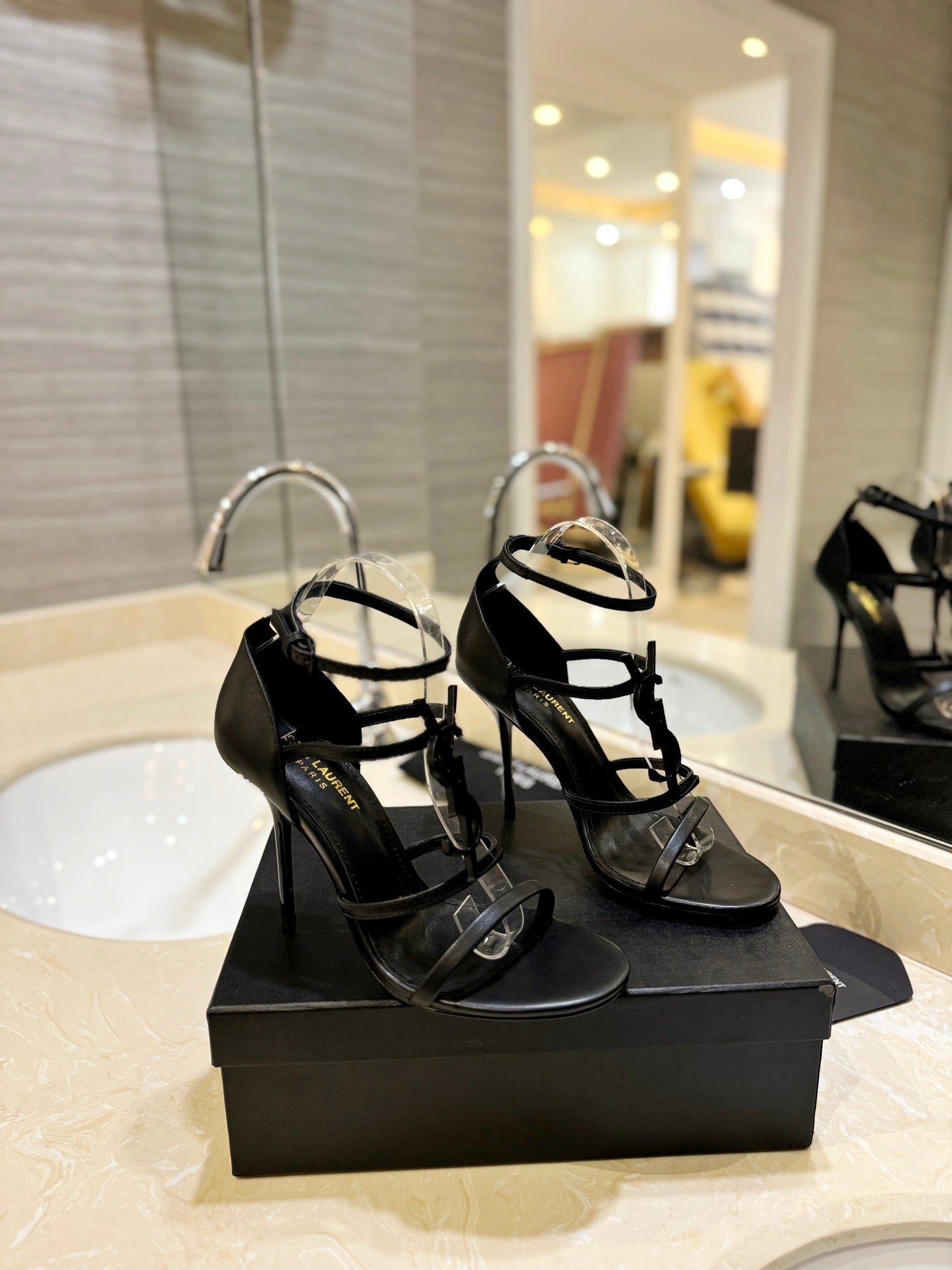 SL CASSANDRA HEELED SANDALS BLACK CALFSKIN - 34