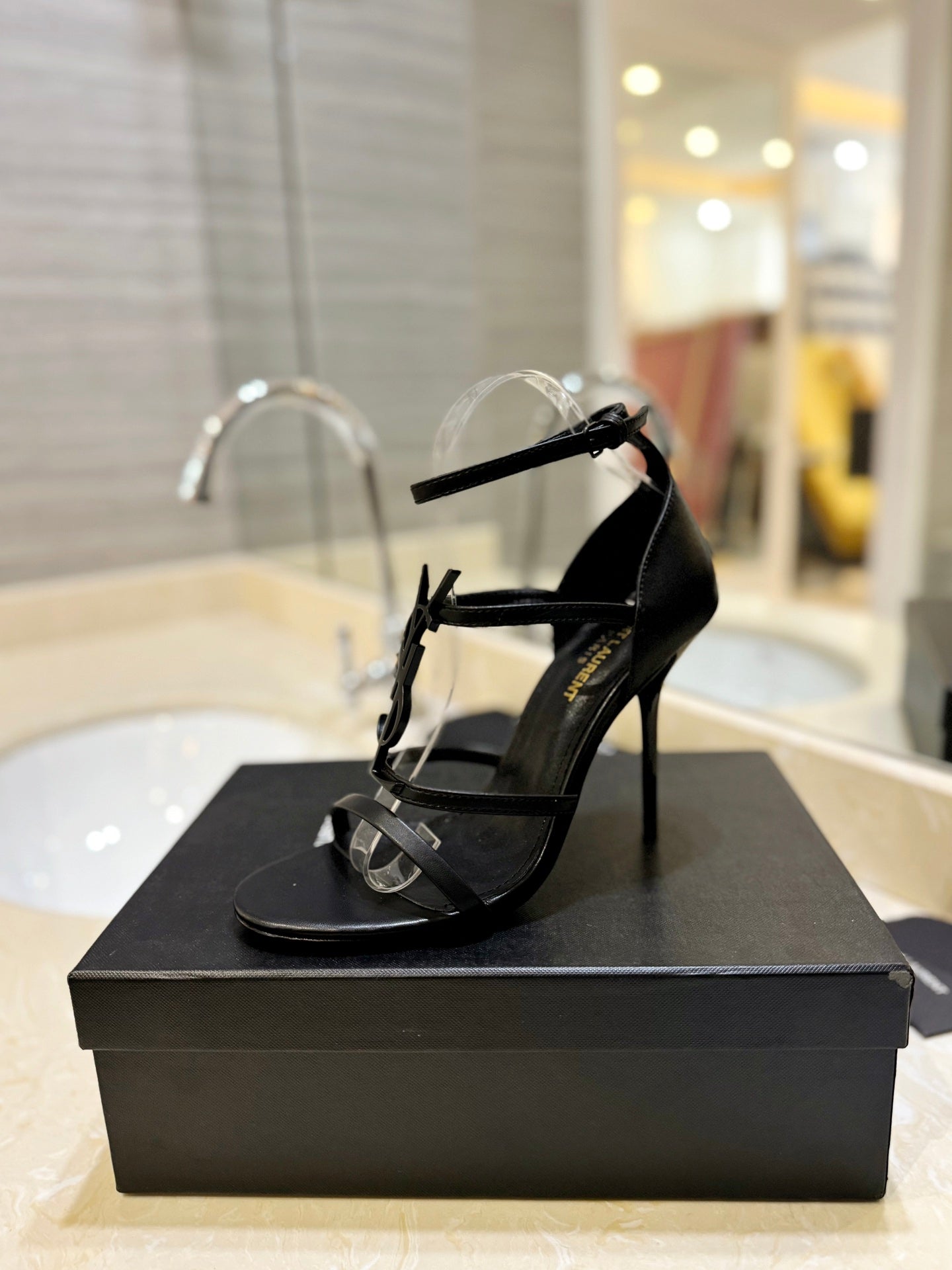 SL CASSANDRA HEELED SANDALS BLACK CALFSKIN - 34