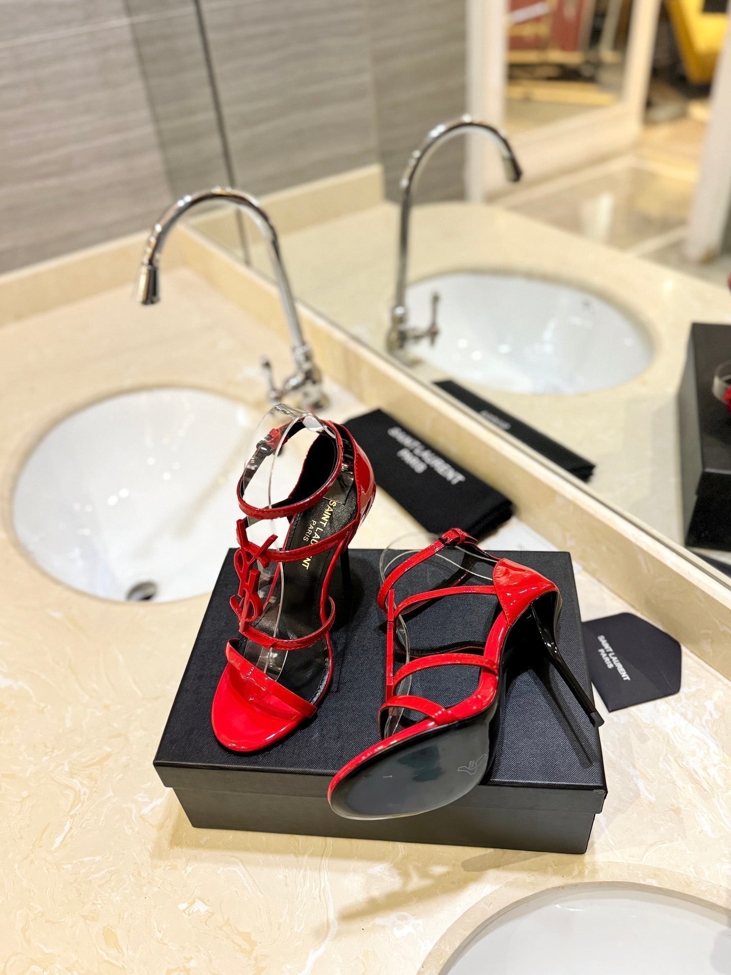SL CASSANDRA HEELED SANDALS RED CALFSKIN - 34