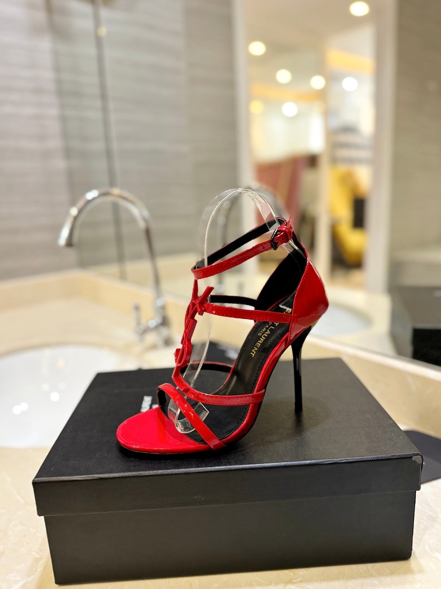 SL CASSANDRA HEELED SANDALS RED CALFSKIN - 34