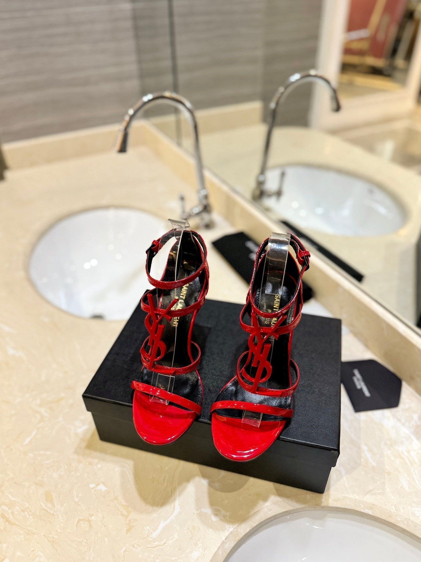 SL CASSANDRA HEELED SANDALS RED CALFSKIN - 34