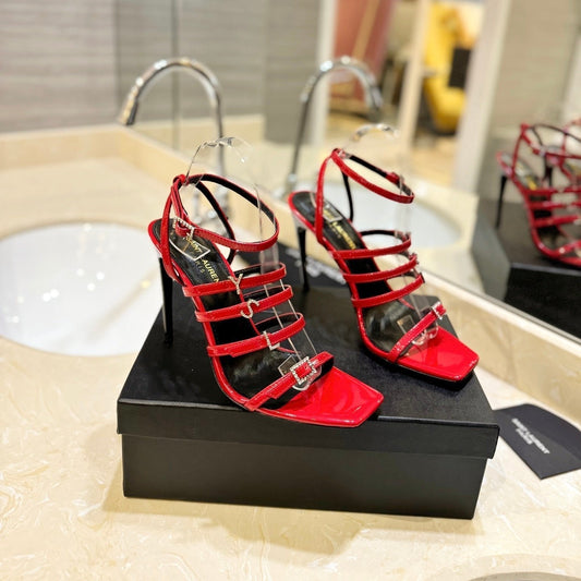 SL JERRY HEELED SANDALS RED POLISHED CALFSKIN - 35