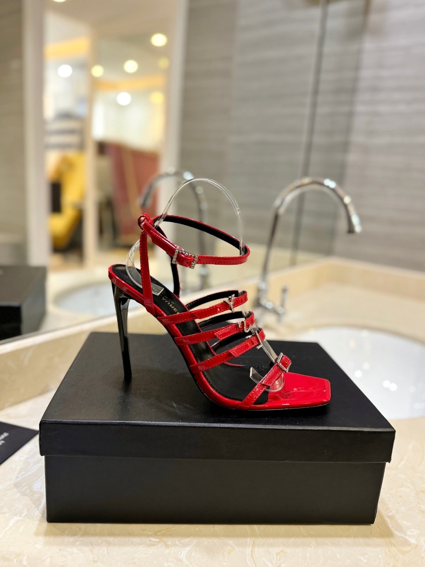 SL JERRY HEELED SANDALS RED POLISHED CALFSKIN - 35