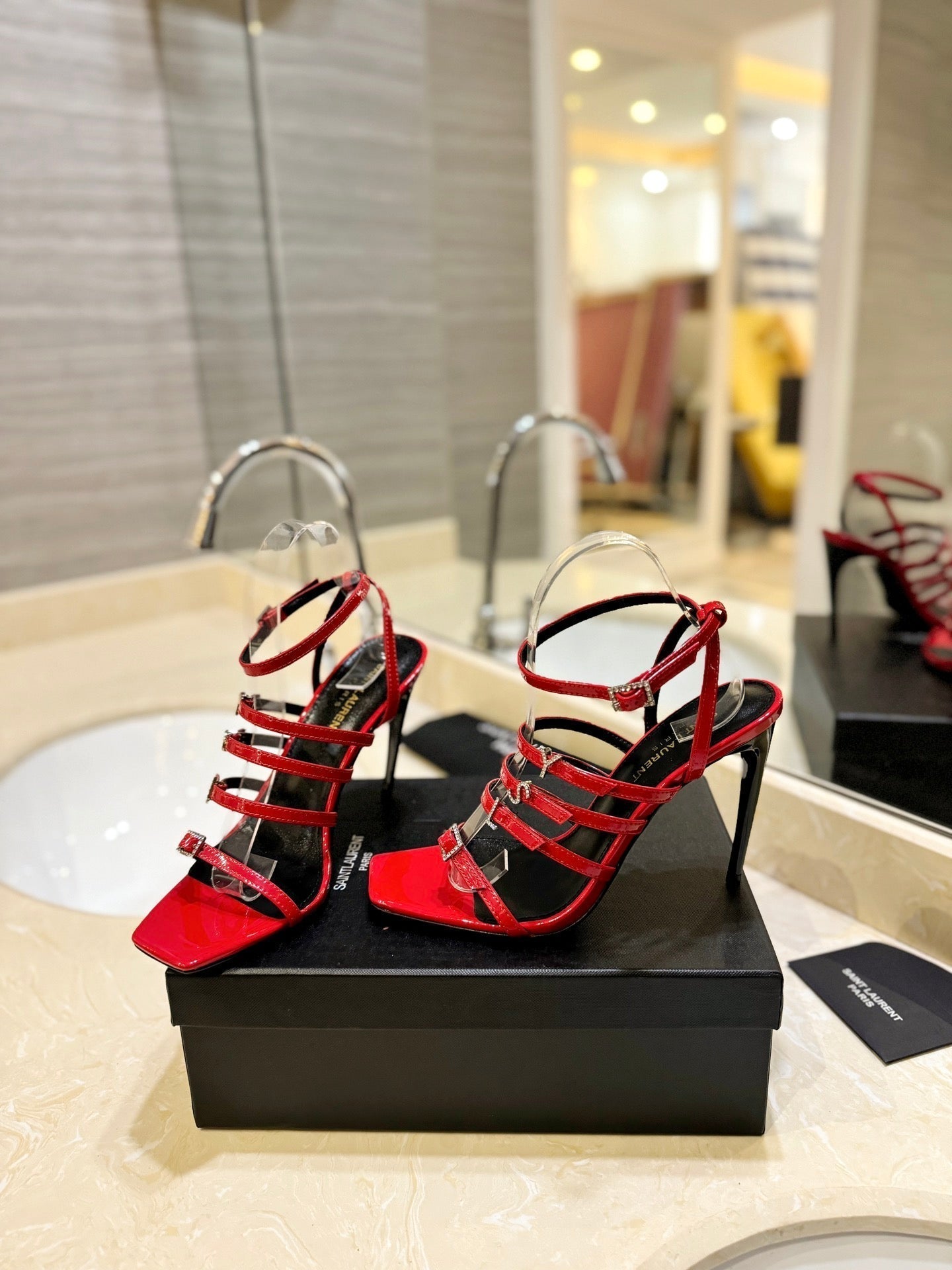 SL JERRY HEELED SANDALS RED POLISHED CALFSKIN - 35