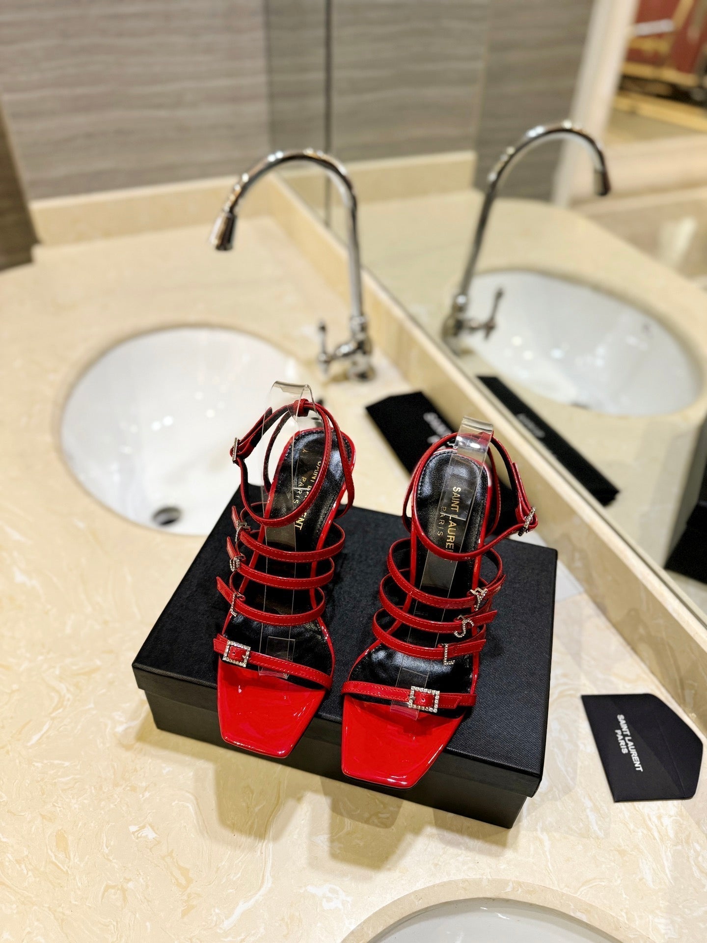 SL JERRY HEELED SANDALS RED POLISHED CALFSKIN - 35