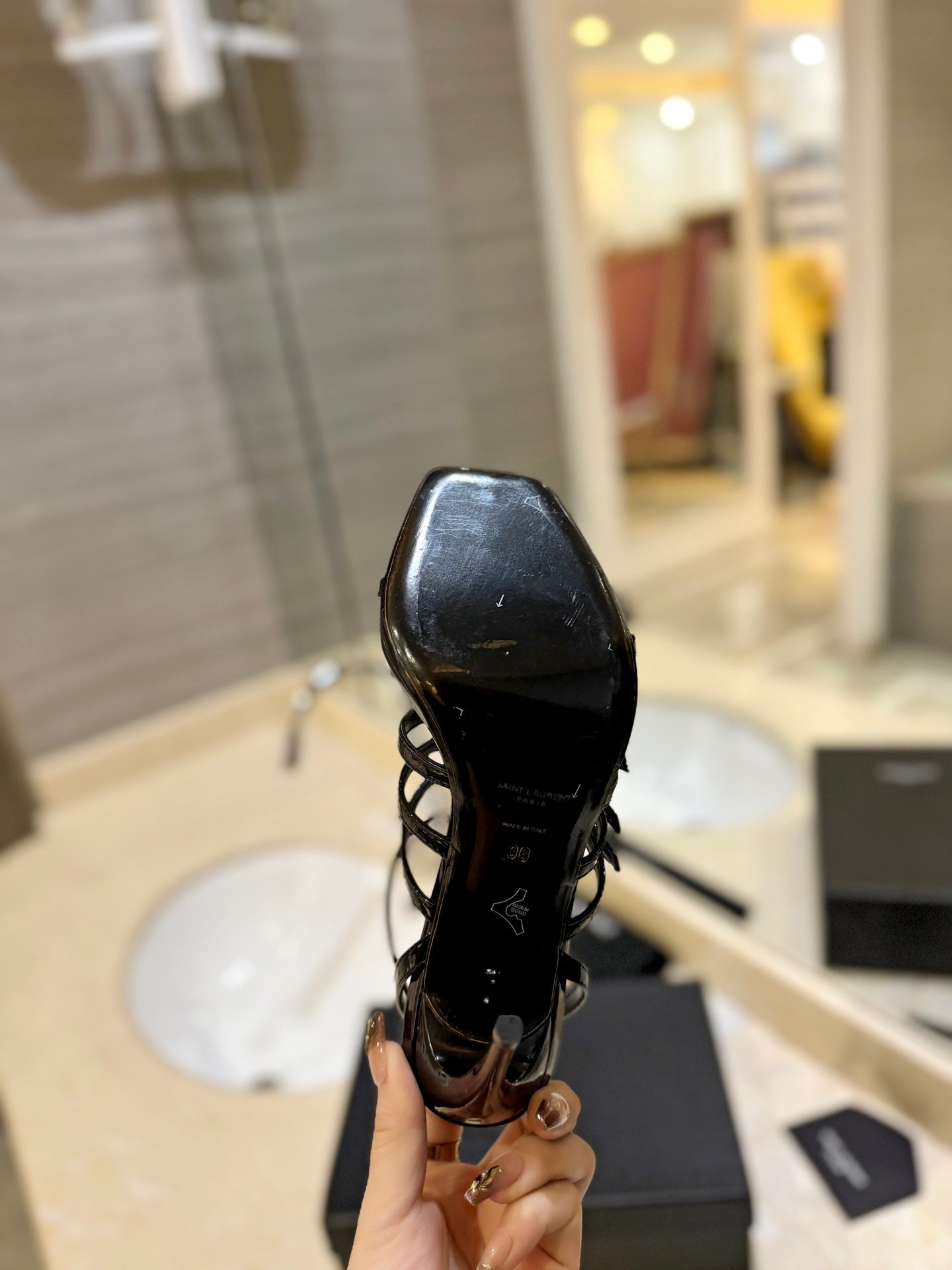 SL JERRY HEELED SANDALS BLACK POLISHED CALFSKIN - 35