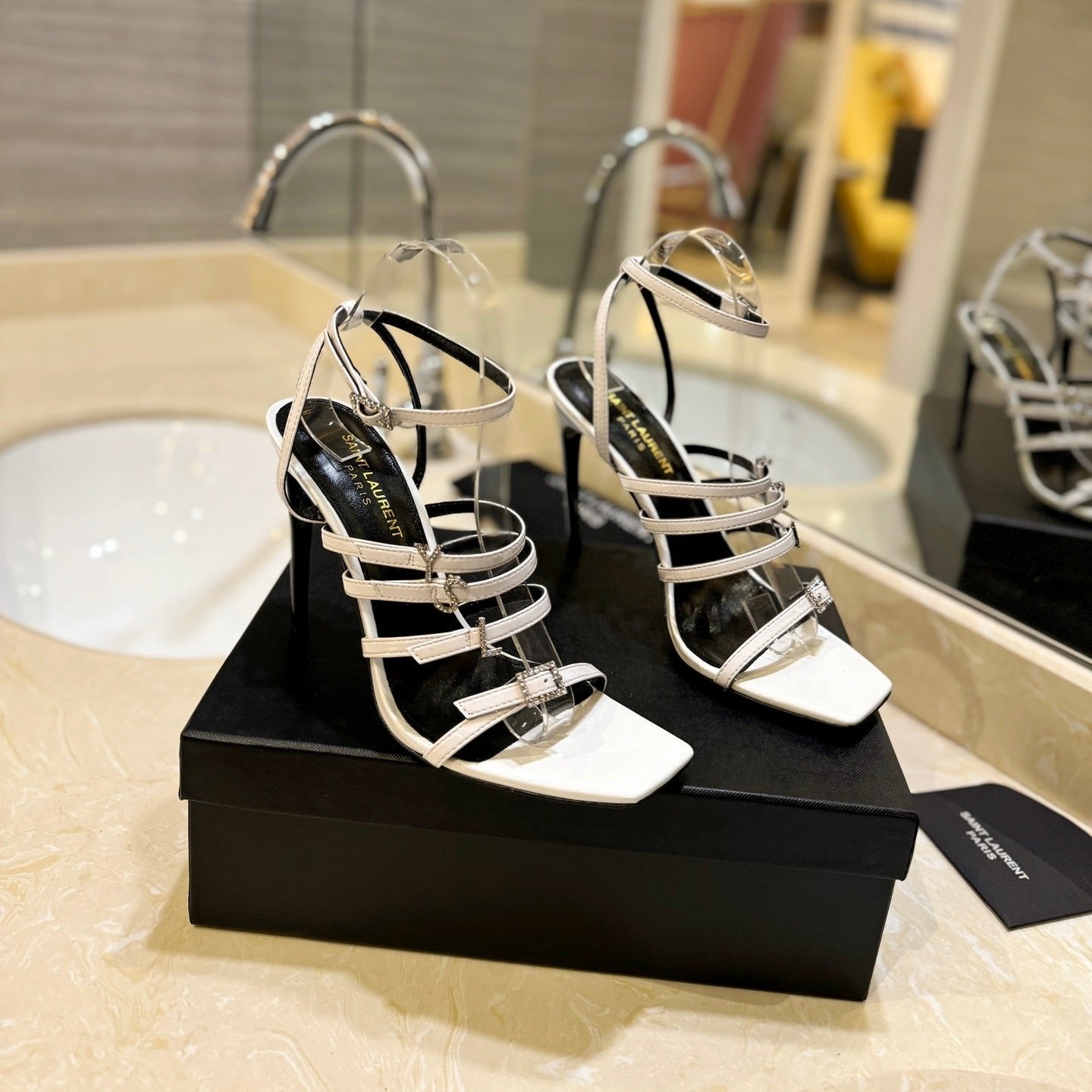 SL JERRY HEELED SANDALS WHITE SATIN - 35