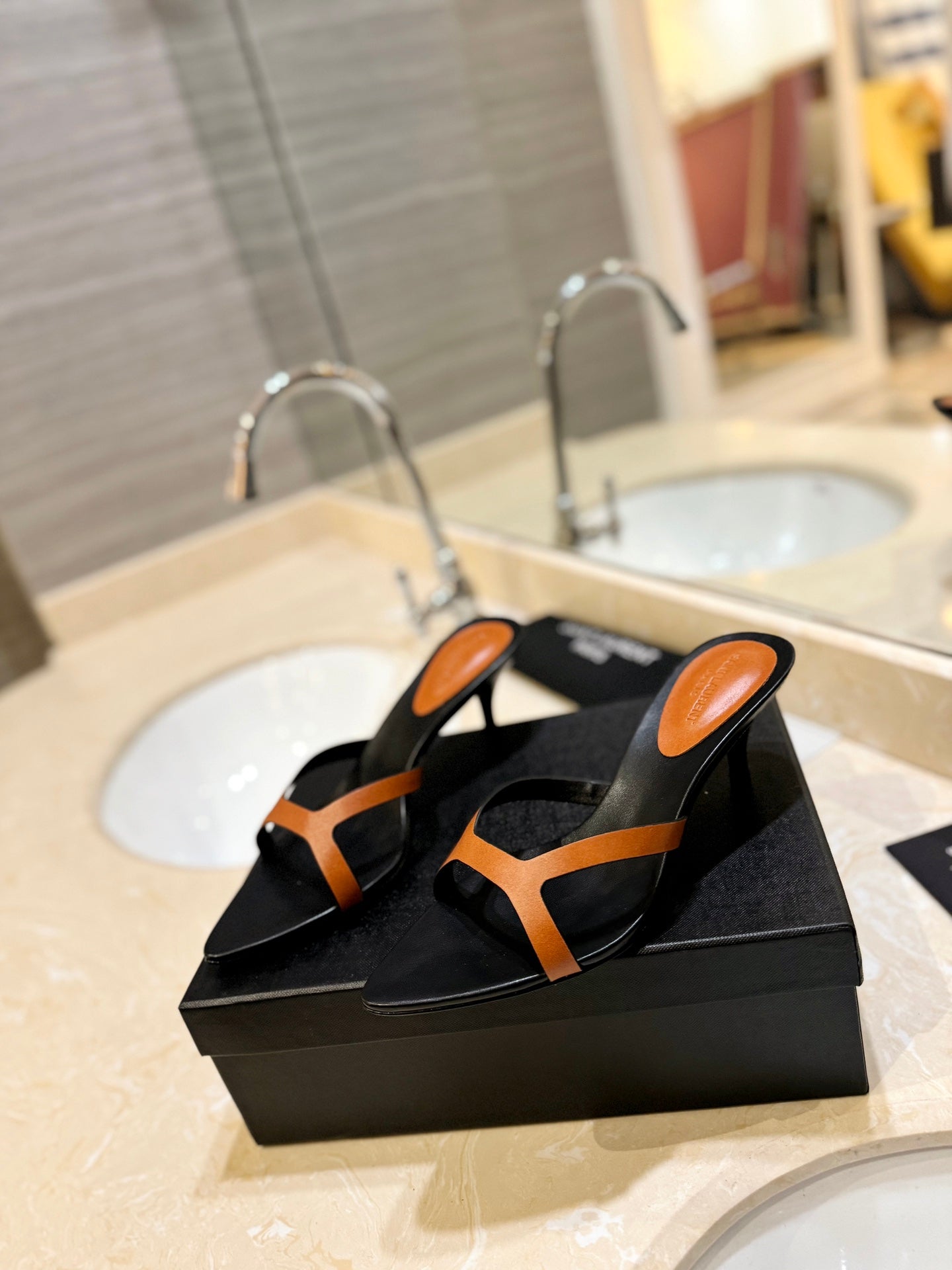 SL OPEN-TOES HIGH HEELS SLIPPER COPPER CALFSKIN - 35