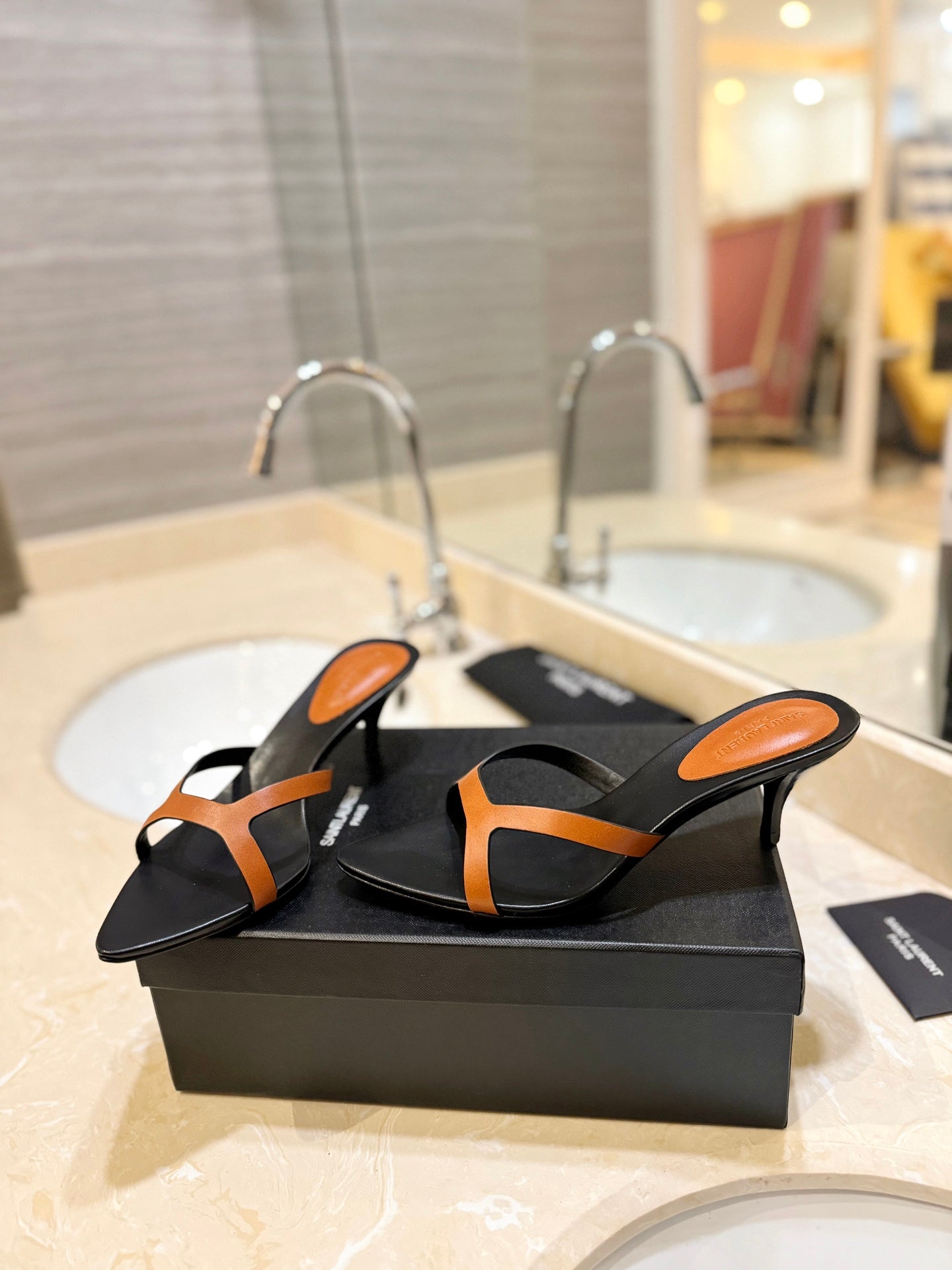 SL OPEN-TOES HIGH HEELS SLIPPER COPPER CALFSKIN - 35