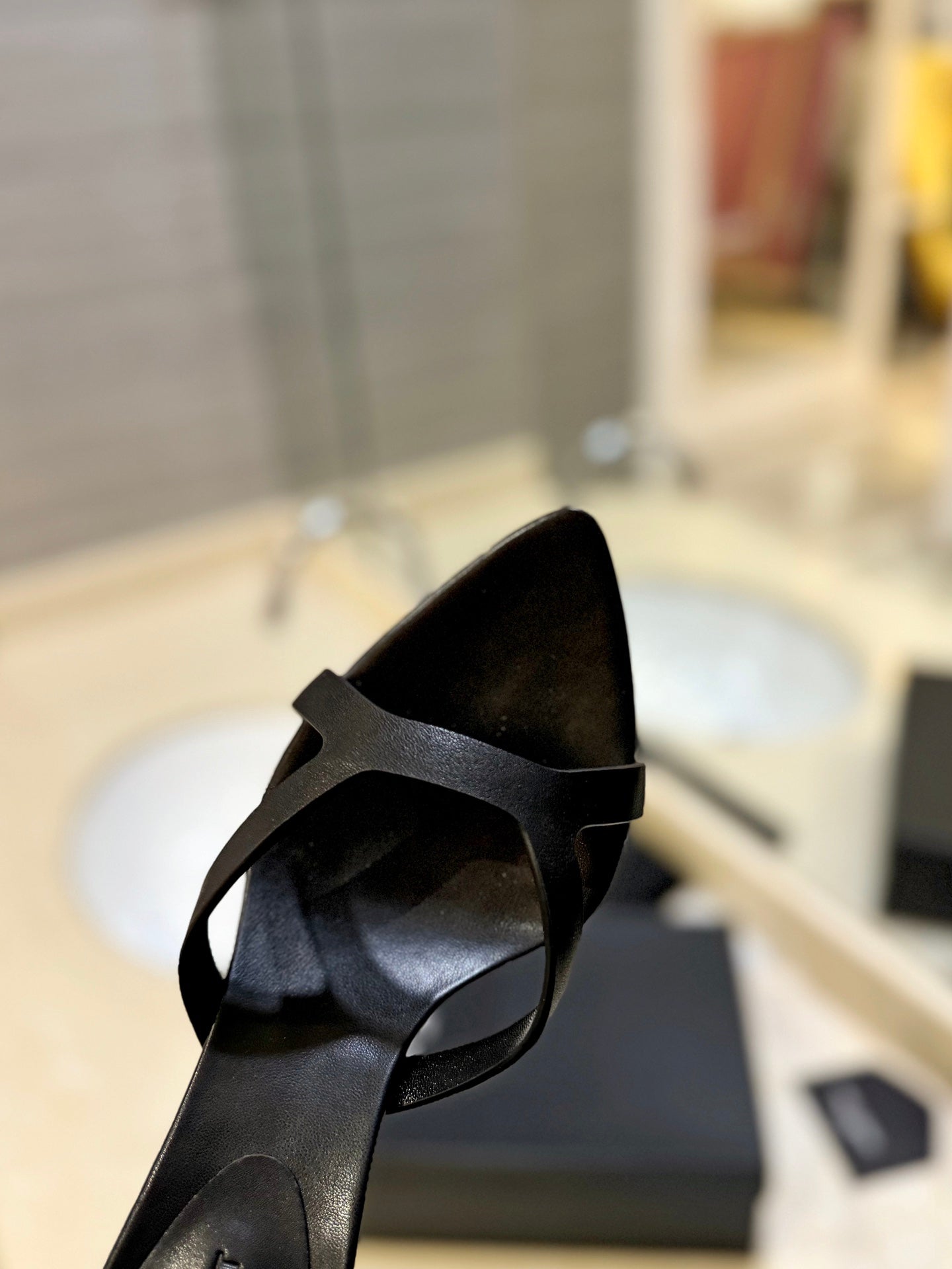 SL OPEN-TOES HIGH HEELS SLIPPER BLACK CALFSKIN - 35