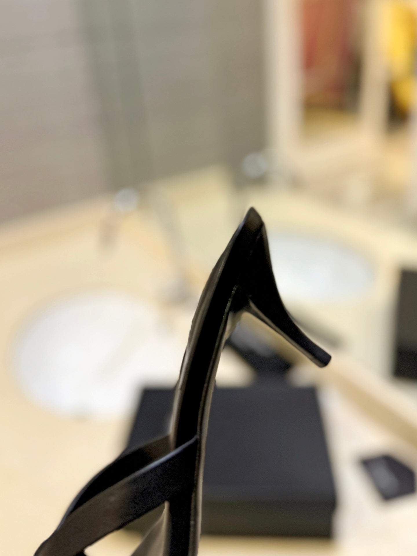 SL OPEN-TOES HIGH HEELS SLIPPER BLACK CALFSKIN - 35