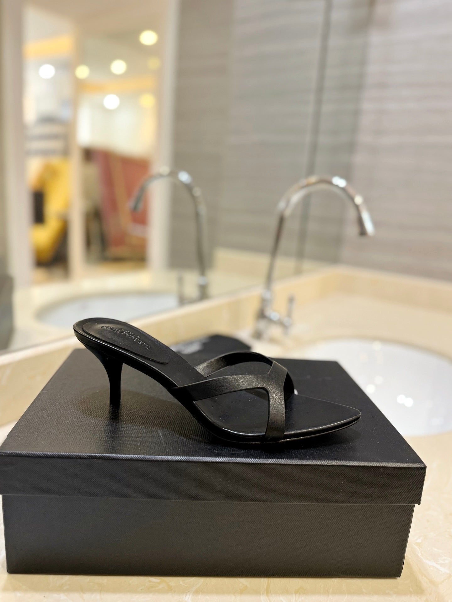 SL OPEN-TOES HIGH HEELS SLIPPER BLACK CALFSKIN - 35