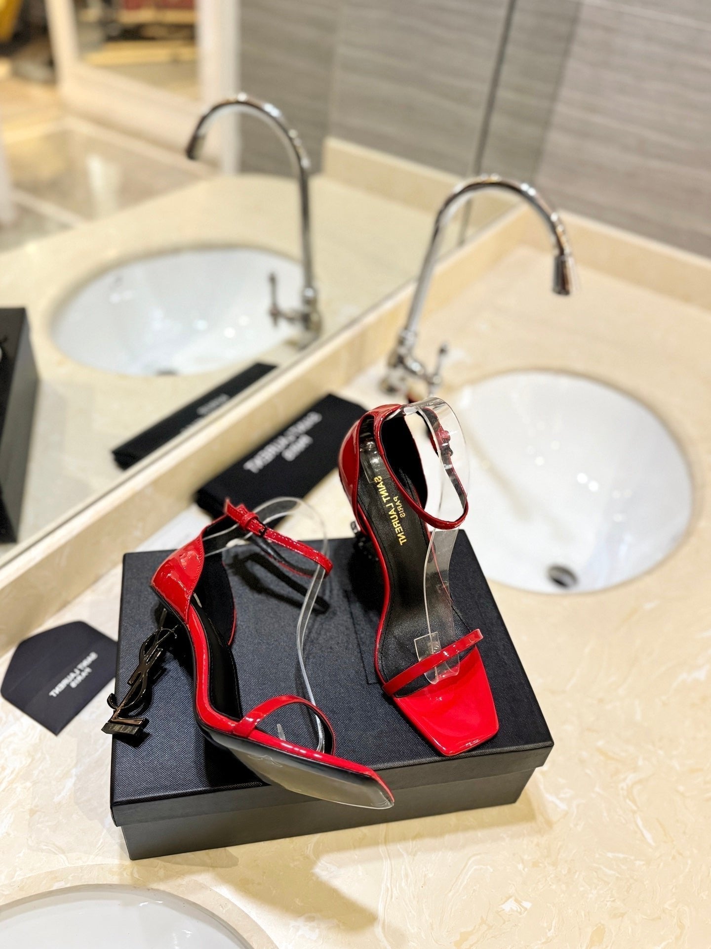 SL OPYUM SANDALS 105 RED POLISHED CALFSKIN - 35
