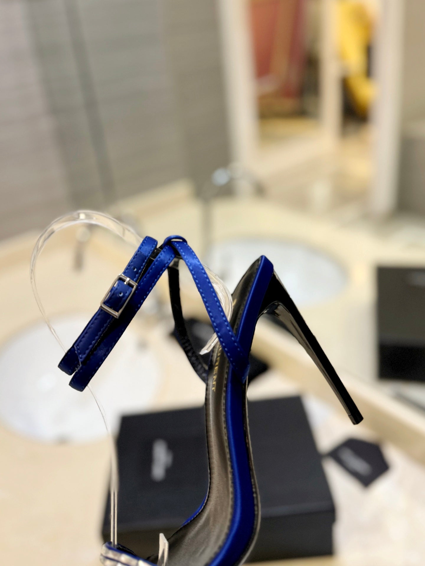 SL RHINESTONE HEELED SANDALS COBALT SATIN - 35