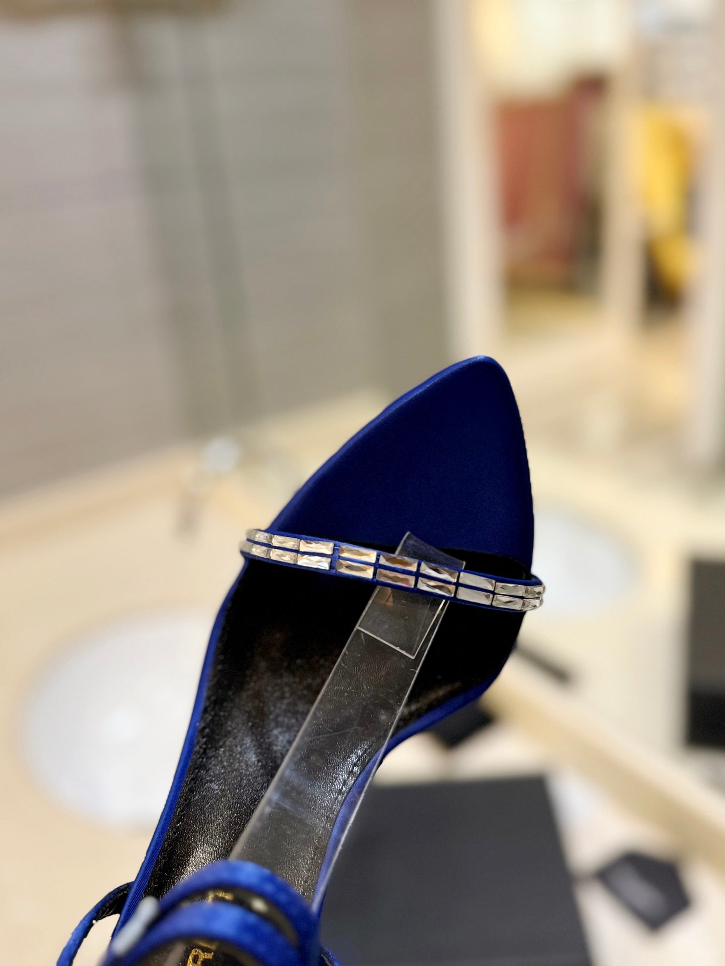 SL RHINESTONE HEELED SANDALS COBALT SATIN - 35