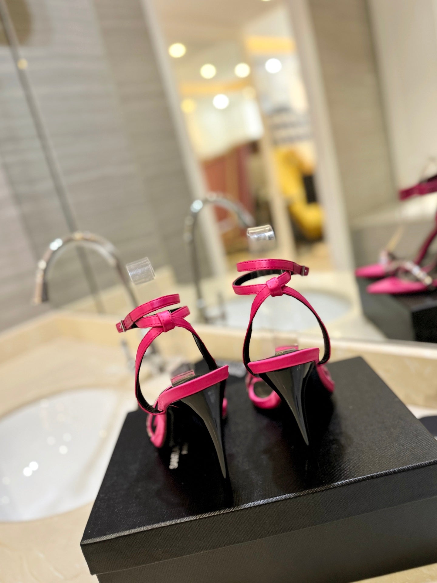 SL RHINESTONE HEELED SANDALS BRIGHT PINK SATIN - 35