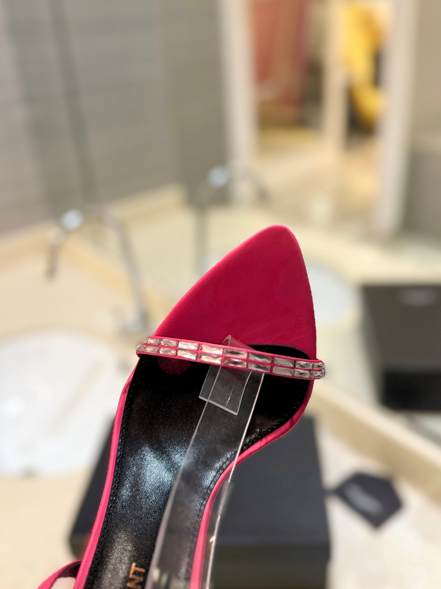 SL RHINESTONE HEELED SANDALS BRIGHT PINK SATIN - 35