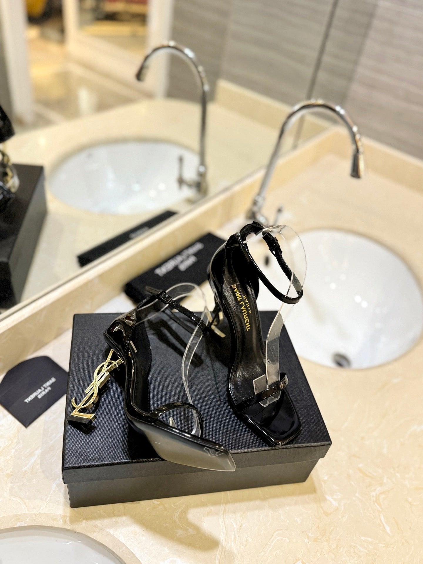 SL OPYUM SANDALS 105 BLACK AND GOLD CALFSKIN - 35