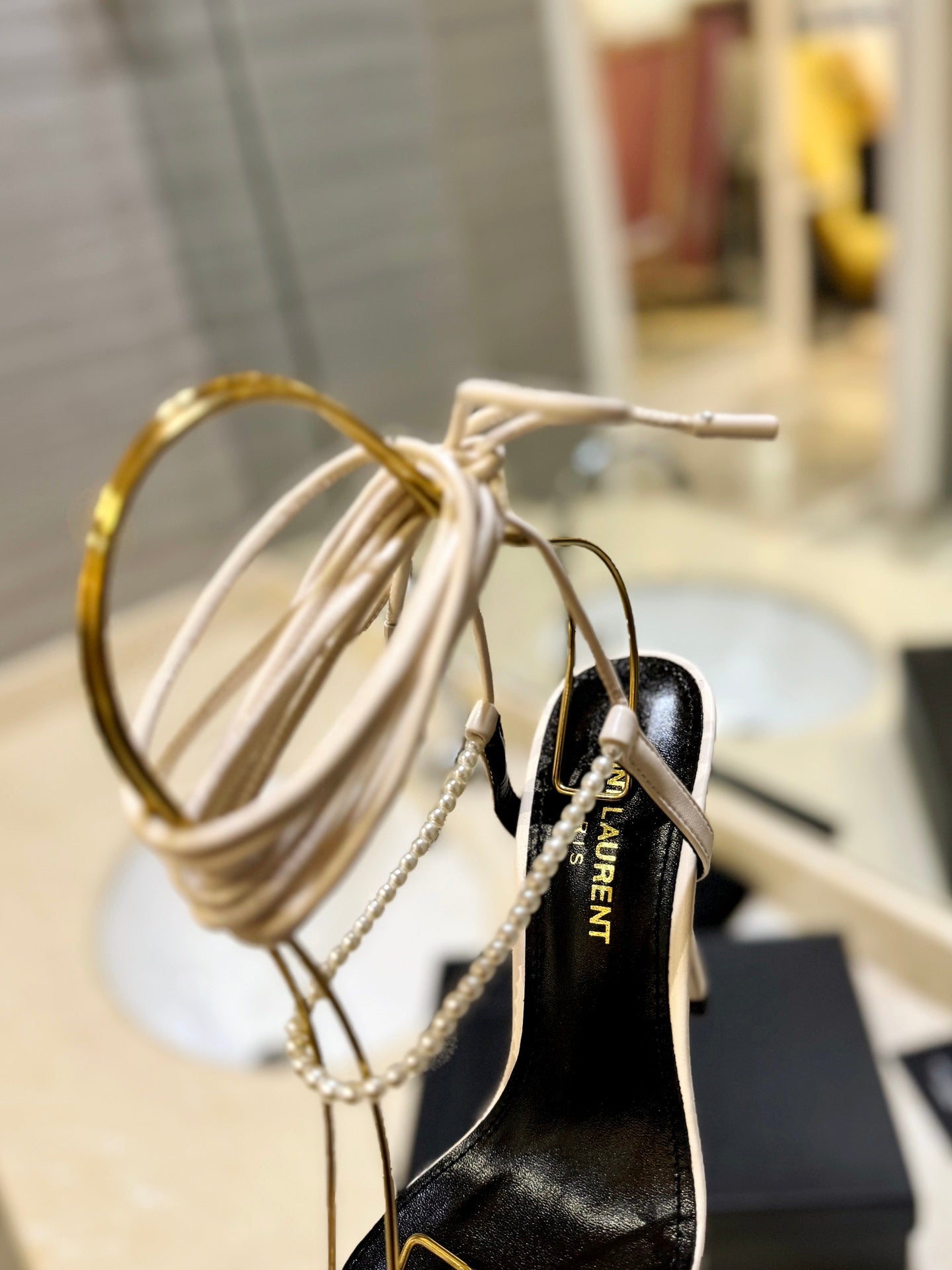 SL PEARL HIGH HEEL SANDALS CREAM CALFSKIN - 35
