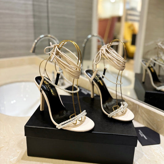 SL PEARL HIGH HEEL SANDALS CREAM CALFSKIN - 35