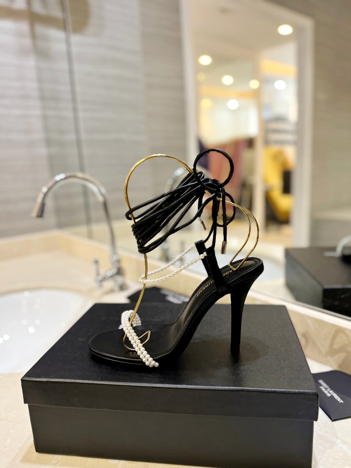 SL PEARL HIGH HEEL SANDALS BLACK CALFSKIN - 35