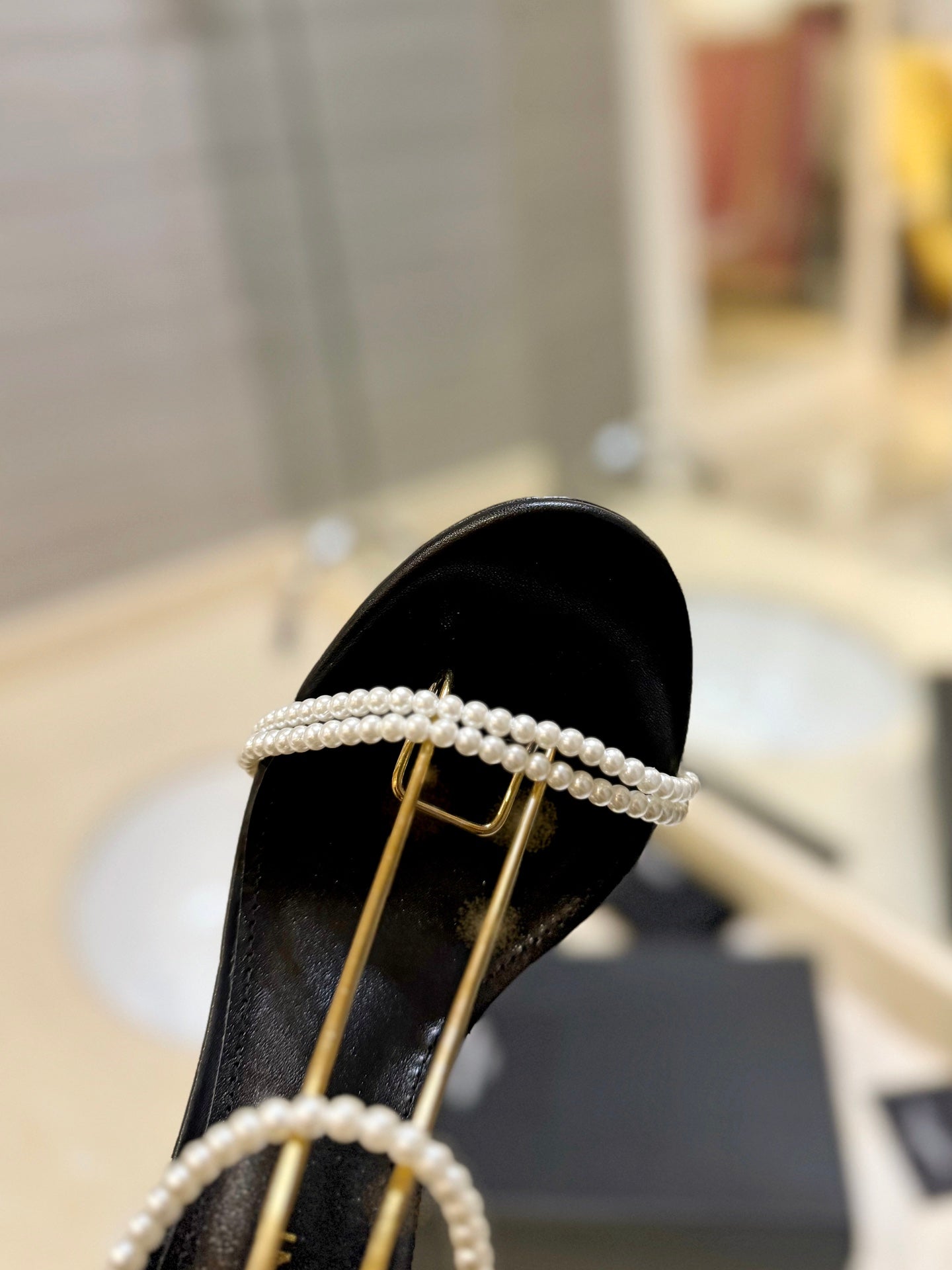 SL PEARL HIGH HEEL SANDALS BLACK CALFSKIN - 35
