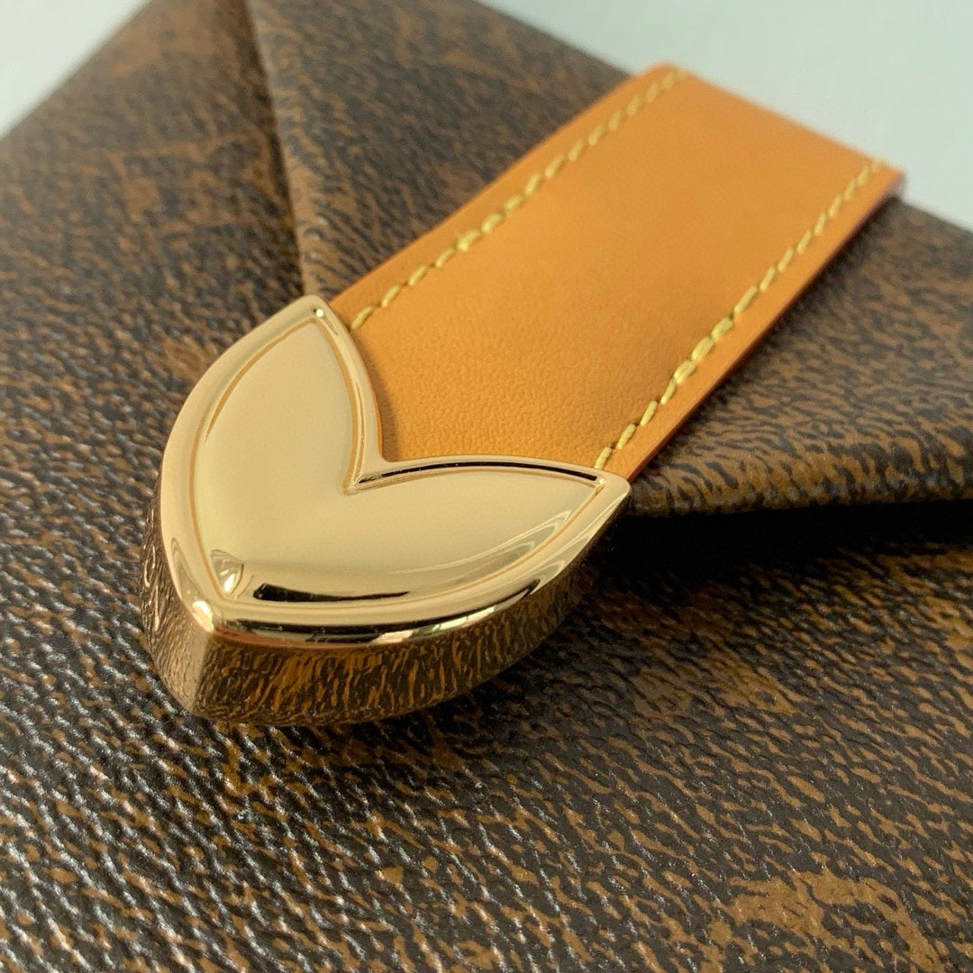 ENVELOPE POUCH 18 IN BROWN MONOGRAM COATED CANVAS AND CALFSKIN
