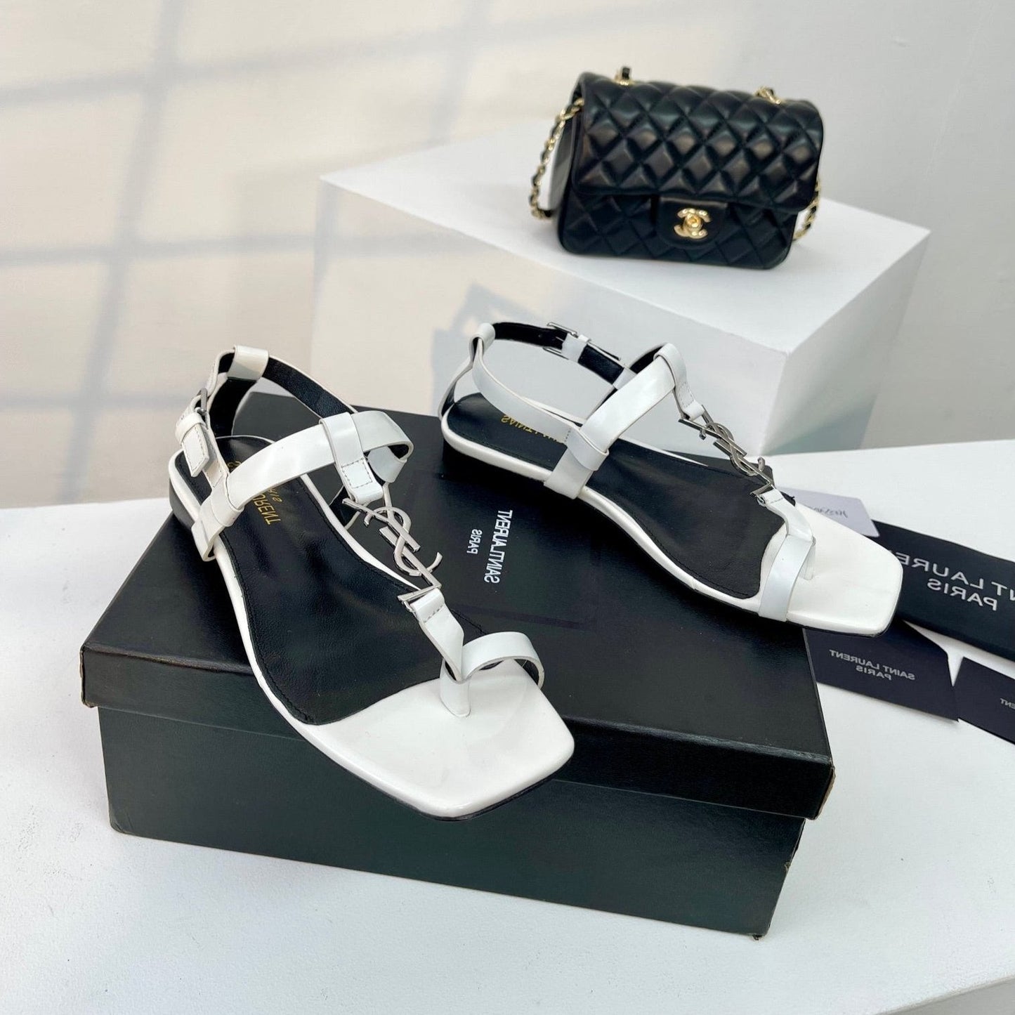 SL CASSANDRA ONE SANDAL FLAT WHITE CALFSKIN - 34