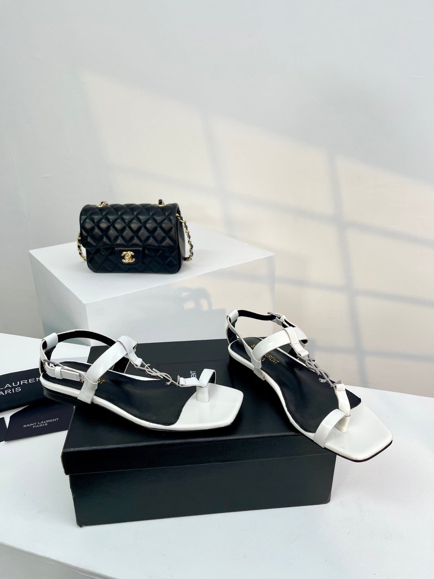 SL CASSANDRA ONE SANDAL FLAT WHITE CALFSKIN - 34