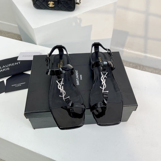 SL Cassandra Flat Sandals Black Patent Leather - 35