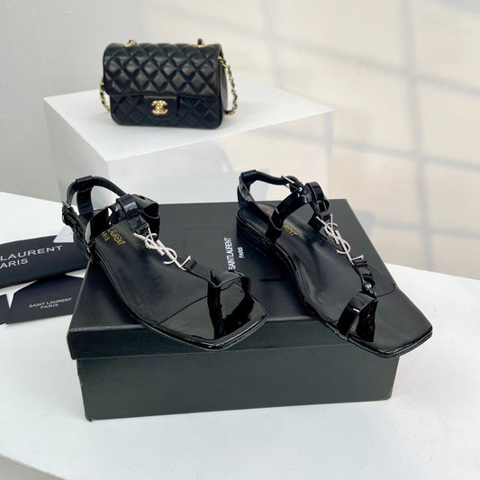 SL CASSANDRA ONE SANDAL FLAT BLACK CALFSKIN - 34