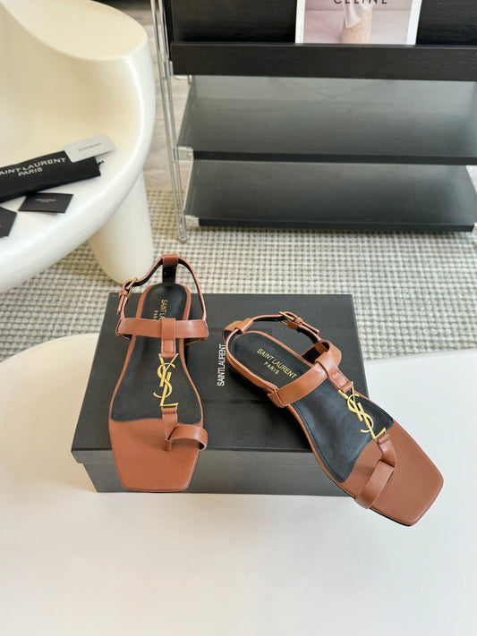 SL Cassandra Flat Sandals Black Tan Leather - 35