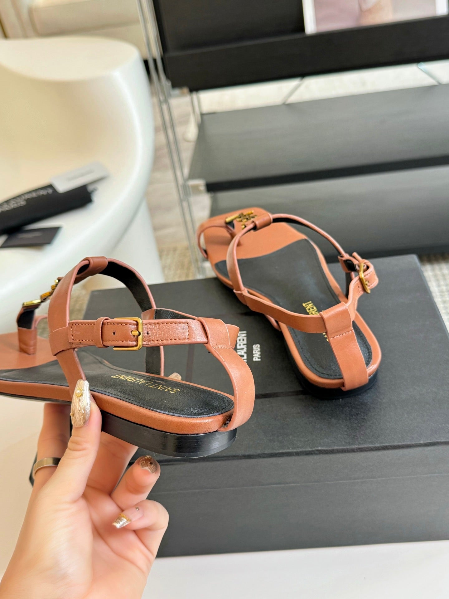 SL CASSANDRA ONE SANDAL FLAT CIDER CALFSKIN - 34