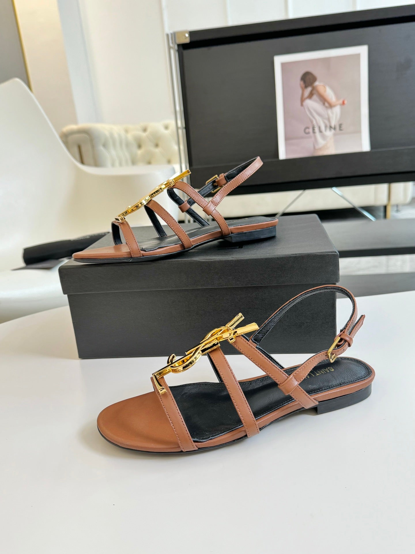 SL CASSANDRA TRIPLE SANDAL FLAT CIDER CALFSKIN - 34