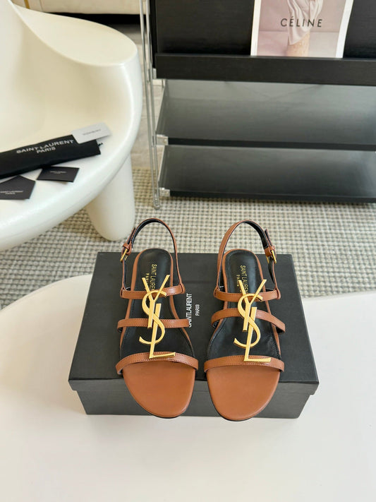 SL CASSANDRA TRIPLE SANDAL FLAT CIDER CALFSKIN - 34
