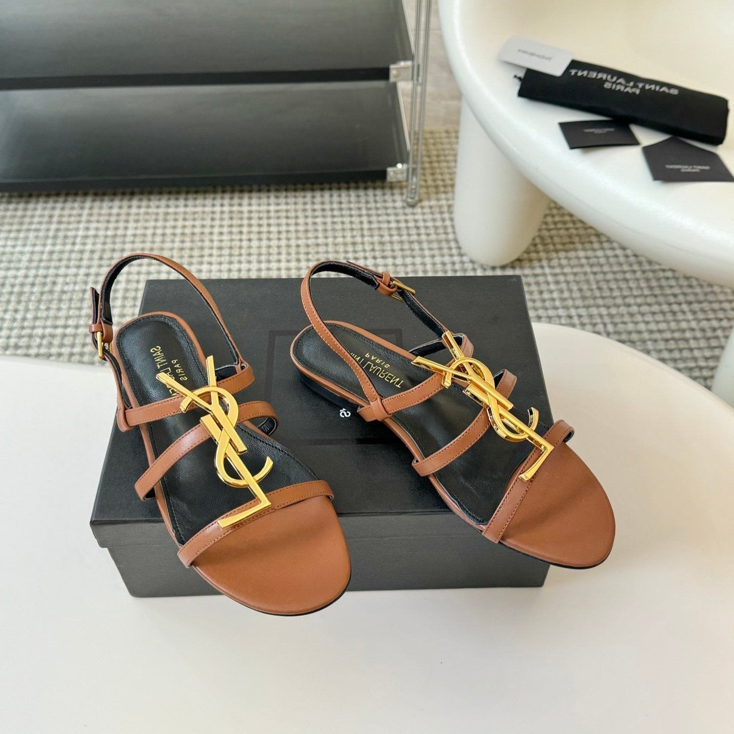 SL CASSANDRA TRIPLE SANDAL FLAT CIDER CALFSKIN - 34
