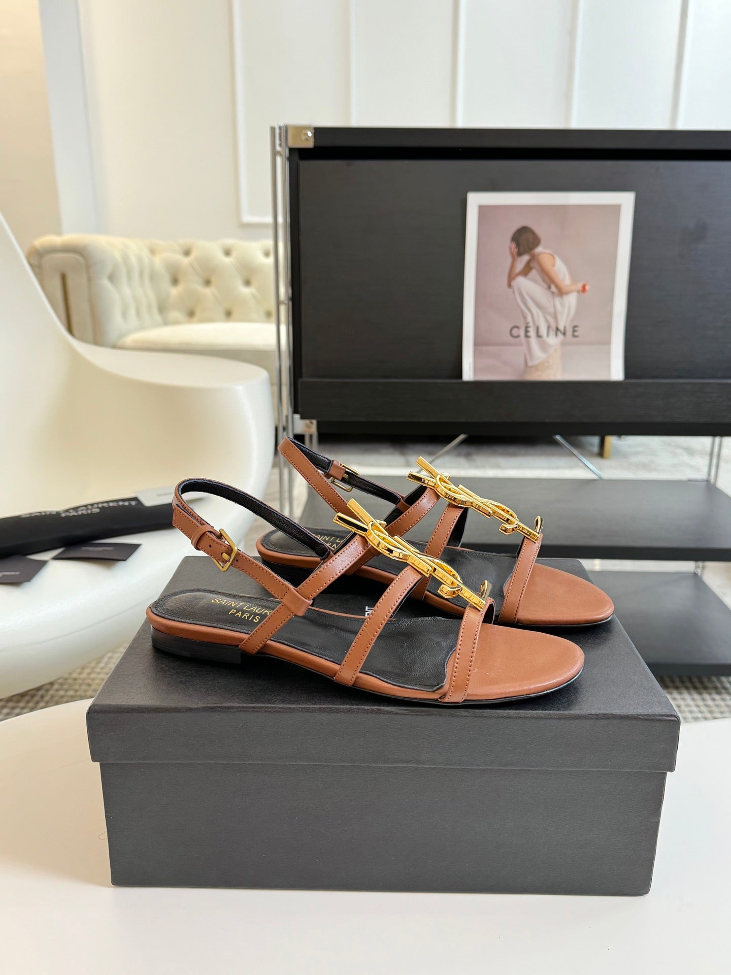 SL CASSANDRA TRIPLE SANDAL FLAT CIDER CALFSKIN - 34