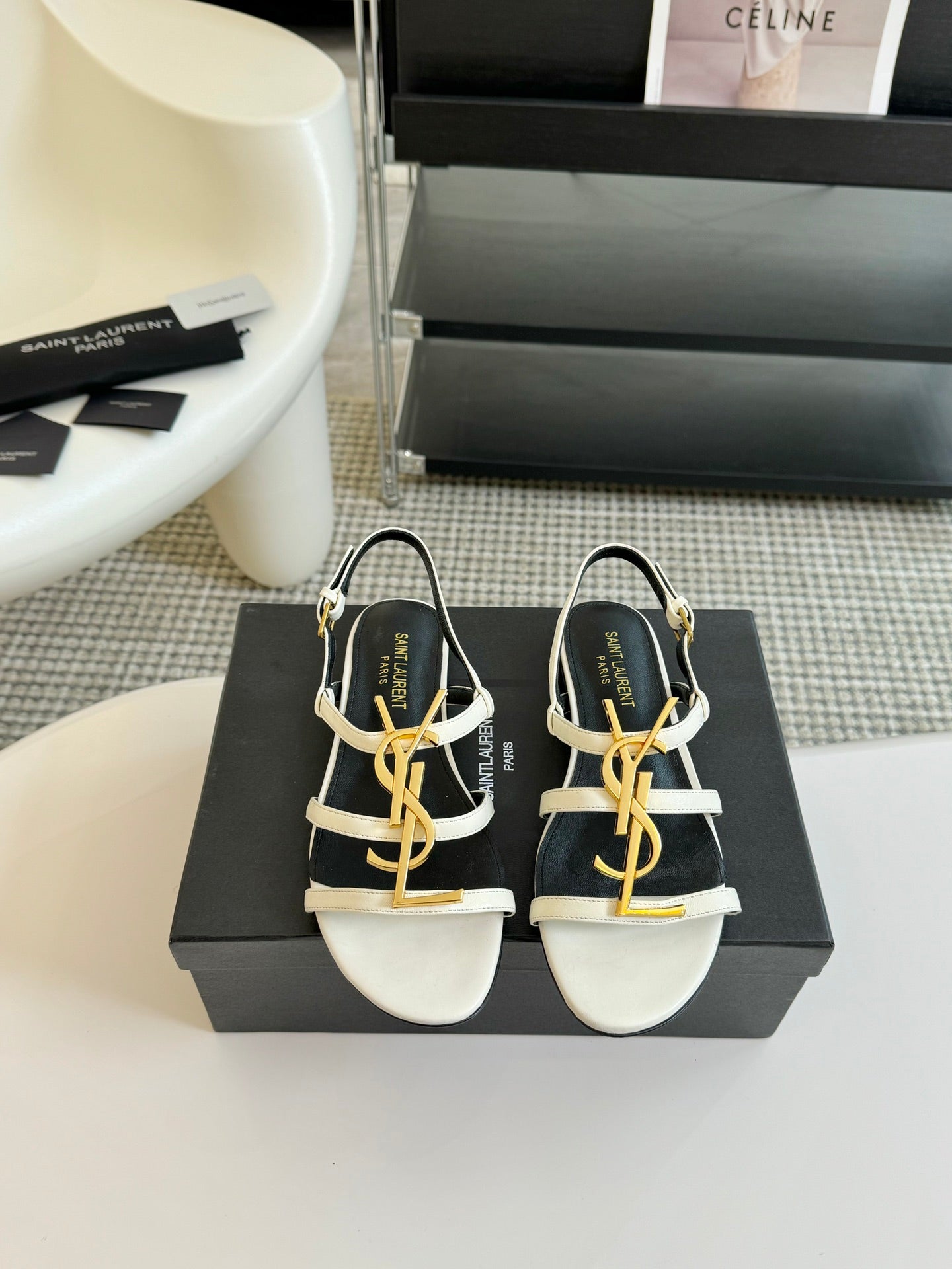 SL CASSANDRA TRIPLE SANDAL FLAT WHITE CALFSKIN - 34