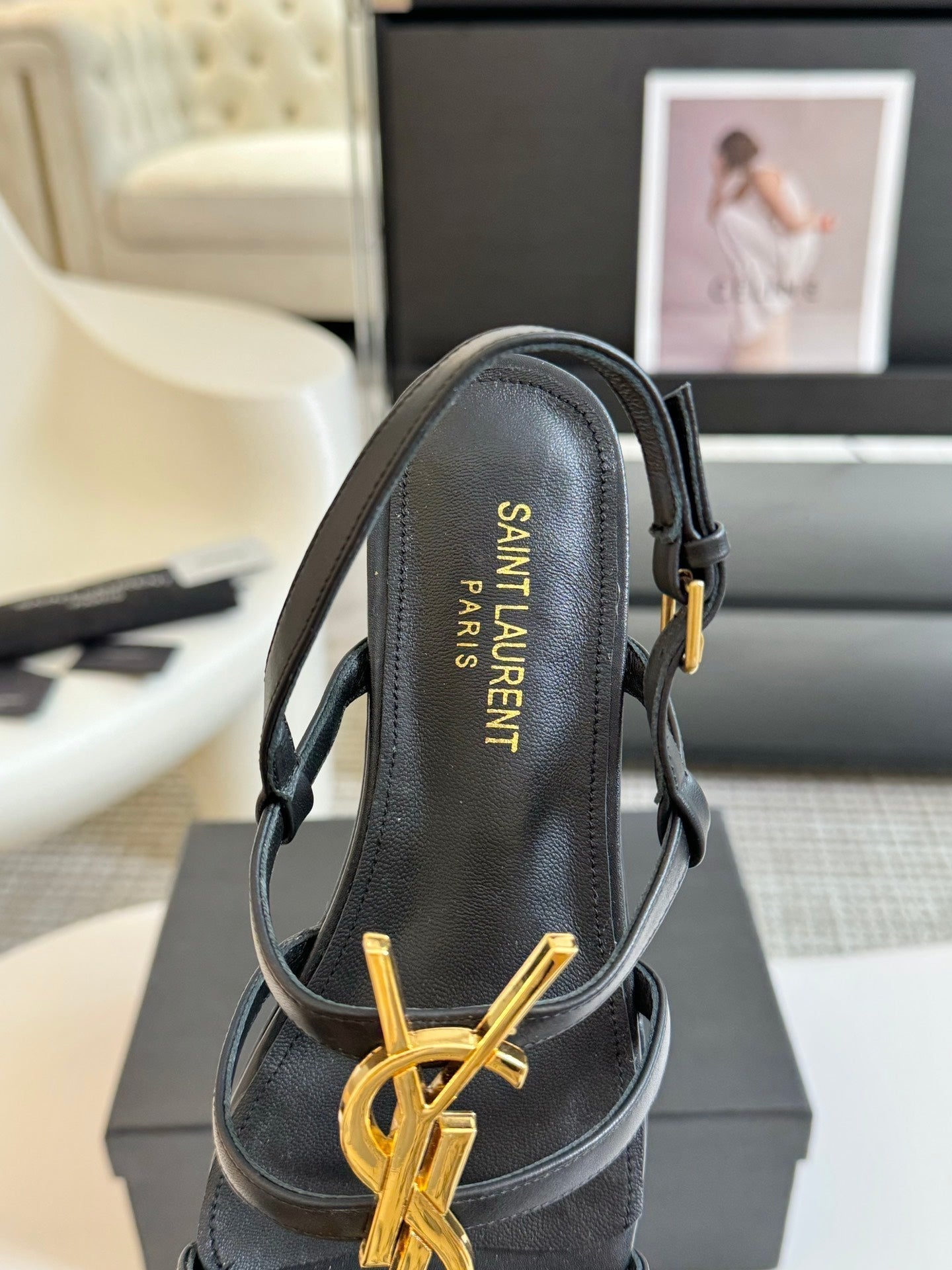SL CASSANDRA TRIPLE SANDAL FLAT BLACK CALFSKIN - 34