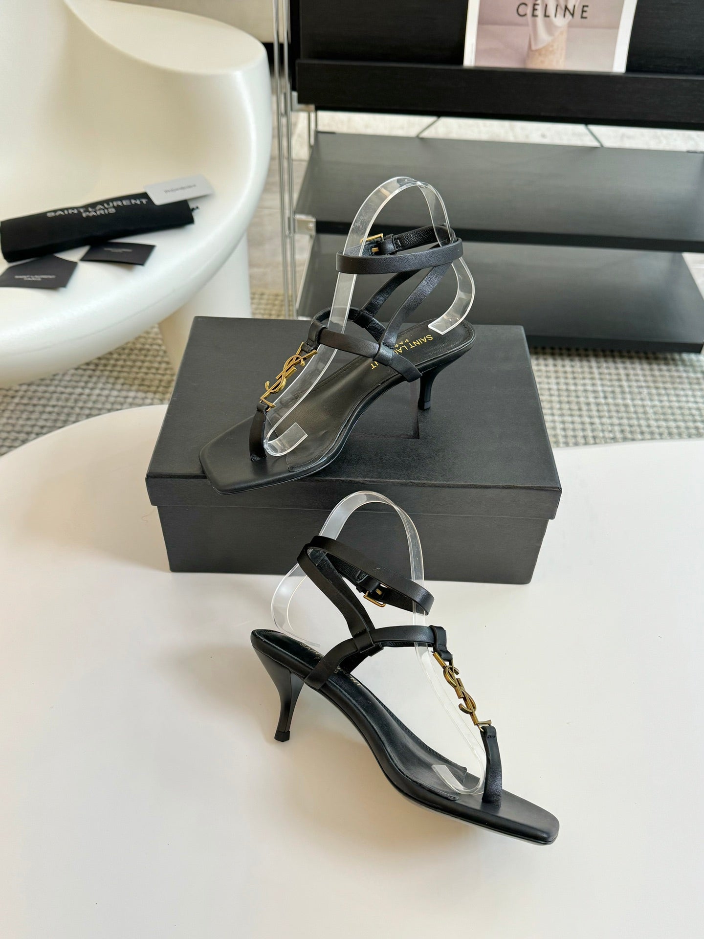 SL CASSANDRA MID-HEEL SANDAL BLACK CALFSKIN - 34