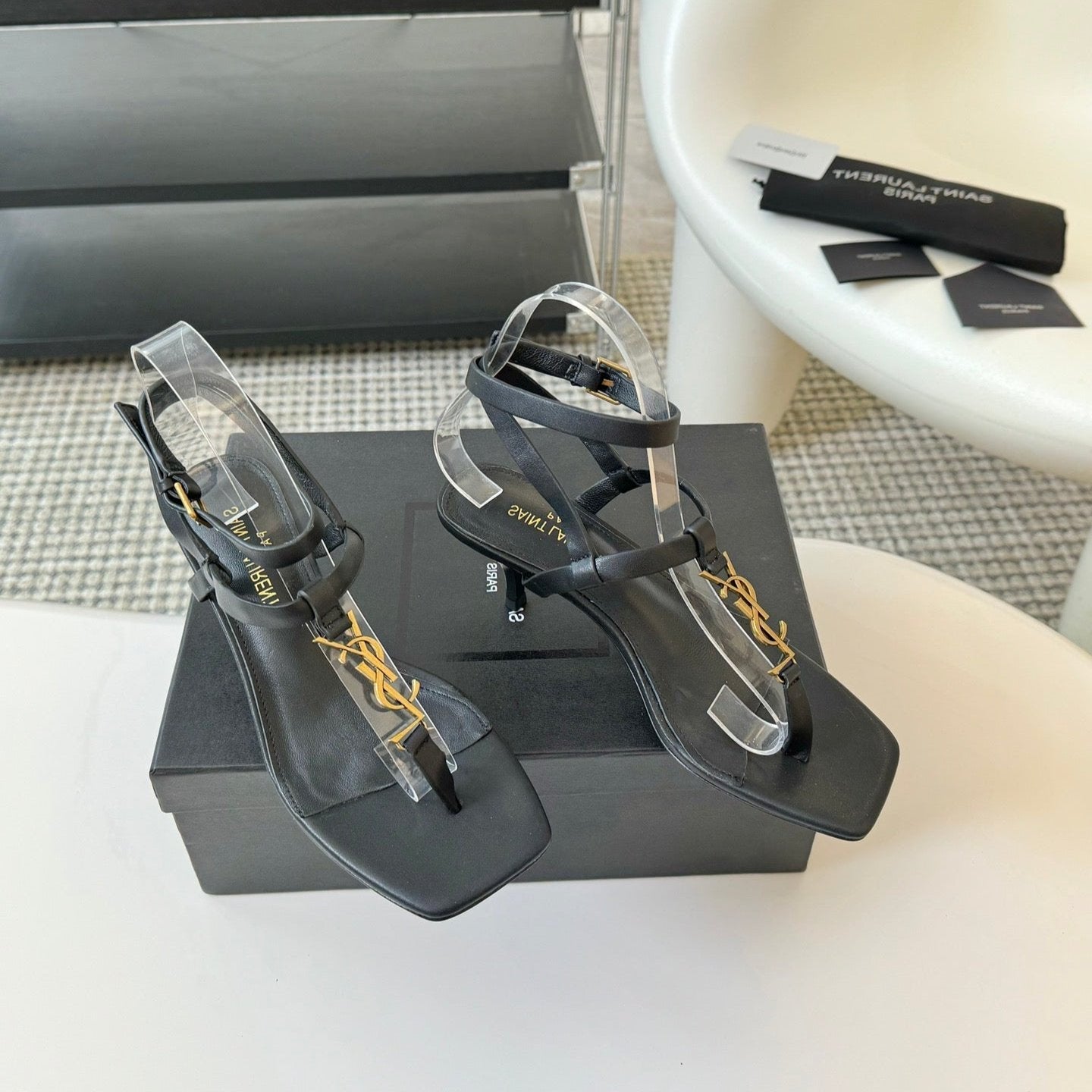 SL CASSANDRA MID-HEEL SANDAL BLACK CALFSKIN - 34